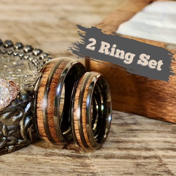 Whiskey Barrel Matching Rings, His and Hers Wedding Bands, Matching Promise Rings, Couples Wedding Band, His and Hers Rings, Couple Rings