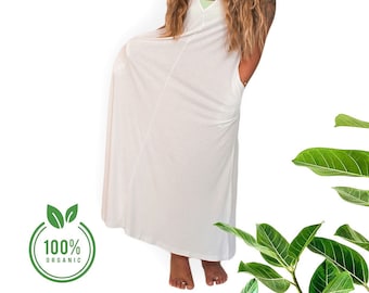 100% Organic Bamboo, Sustainable Natural White, Boho Style Midi Dress