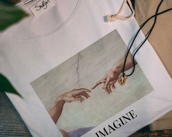 Bamboo T-shirt, Imagine, 100% Organic, Scoop Neck, Michelangelo Inspired Design, Fair Trade, Vegan, Ethical, Yoga Shirt