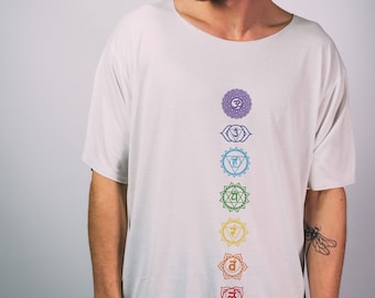 Yogi Chakras T-shirt, 100% Organic Bamboo, Handmade Breathable Scoop Neck Hindu Yoga and Meditation Tee