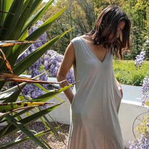 Bamboo Midi Dress, 100% Organic & Sustainable, Olive, Breathable Fibres, Fair Trade, Vegan, Ethical Dress
