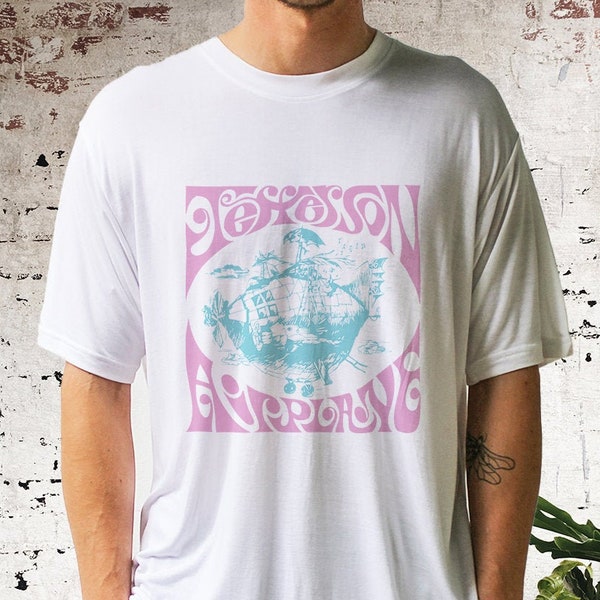 Jefferson Airplane TShirt, Organic Bamboo Fibres, Vintage Woodstock Hippie Art Print, Handmade Crewneck, Band Shirt