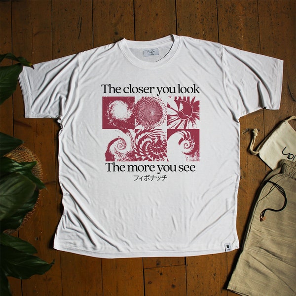 Organic Bamboo T-shirt, The Closer You Look The More You See, 3 Natural Colours, Fibonacci Spiral, Geometric Art