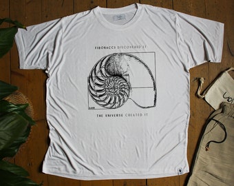 Fibonacci Shell Bamboo T-shirt Soft and Sustainable, Golden Ratio Science Math Philosophical Universe Nautilus Shell Art