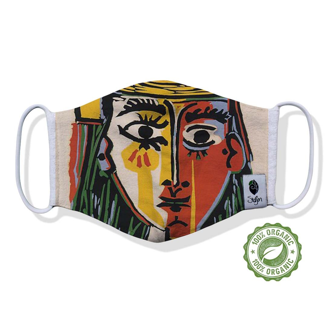Picasso Face Mask, Classic Abstract Portrait Art, Breathable 3-Layer, 100% Bamboo & Organic Cotton, Reusable, Art Lover Face Covering