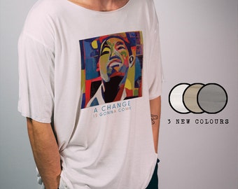 Camiseta de bambú de Sam Cooke, 100 % orgánica, A Change is Gonna Come, estilo de escote redondo, comercio justo, transpirable, camiseta de música