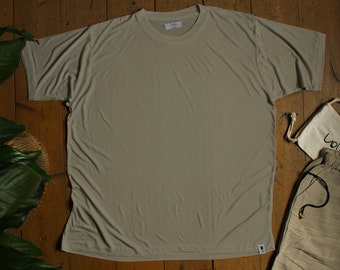Organic Bamboo T-shirt, Natural Olive, Sustainable Crew Neck Design, 100% Organic, Fair Trade, Vegan, Ethical, Yoga Shirt