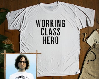 Camiseta de héroe de la clase trabajadora, camiseta icónica de John Lennon, 100 % bambú orgánico, paz y amor, Yoko Ono, camiseta vintage de estilo hippie