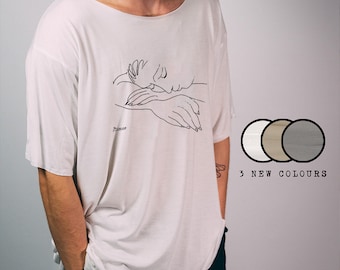 Camiseta de bambú de Picasso, 100 % orgánica, arte de la mujer dormida, Pablo Picasso clásico, estilo de cuello redondo, comercio justo, camiseta transpirable