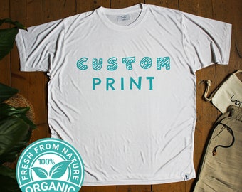 Custom Bamboo T-shirt, 100% Organic, Sustainable Natural White Crew Neck, Custom Design, Fair Trade, Vegan Friendly Gift