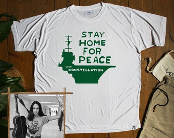 Joan Baez T-shirt, Iconic Stay Home For Peace Tee, 100% Organic Bamboo, Peace and Love, Woodstock Era, Hippy Shirt