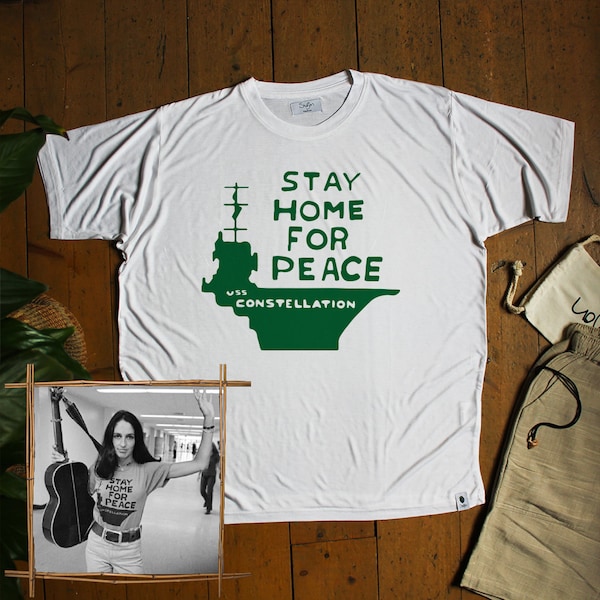 Joan Baez T-shirt, Iconic Stay Home For Peace Tee, 100% Organic Bamboo, Peace and Love, Woodstock Era, Hippy Shirt