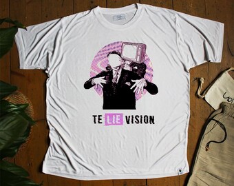 Camiseta de bambú orgánico TE-LIE-VISION, camiseta con estampado de arte grunge, estilo vintage, camiseta con cita