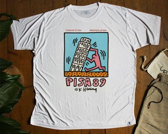 Keith Haring vintage Pisa 89 bamboo tshirt, retro style tee, 100% organic fibres handmade fair trade retro art Tee