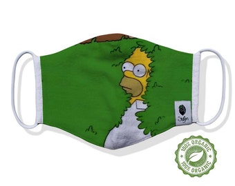 Homer Face Mask, Breathable 3-Layer, 100% Bamboo & Organic Cotton Covering, Washable and Reusable, Simpsons Art Mask