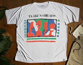 Camiseta de bambú orgánico, camiseta estilo Talking Heads, gráfico abstracto, estampado de arte musical retro, estilo de banda vintage, camiseta con ilustración minimalista