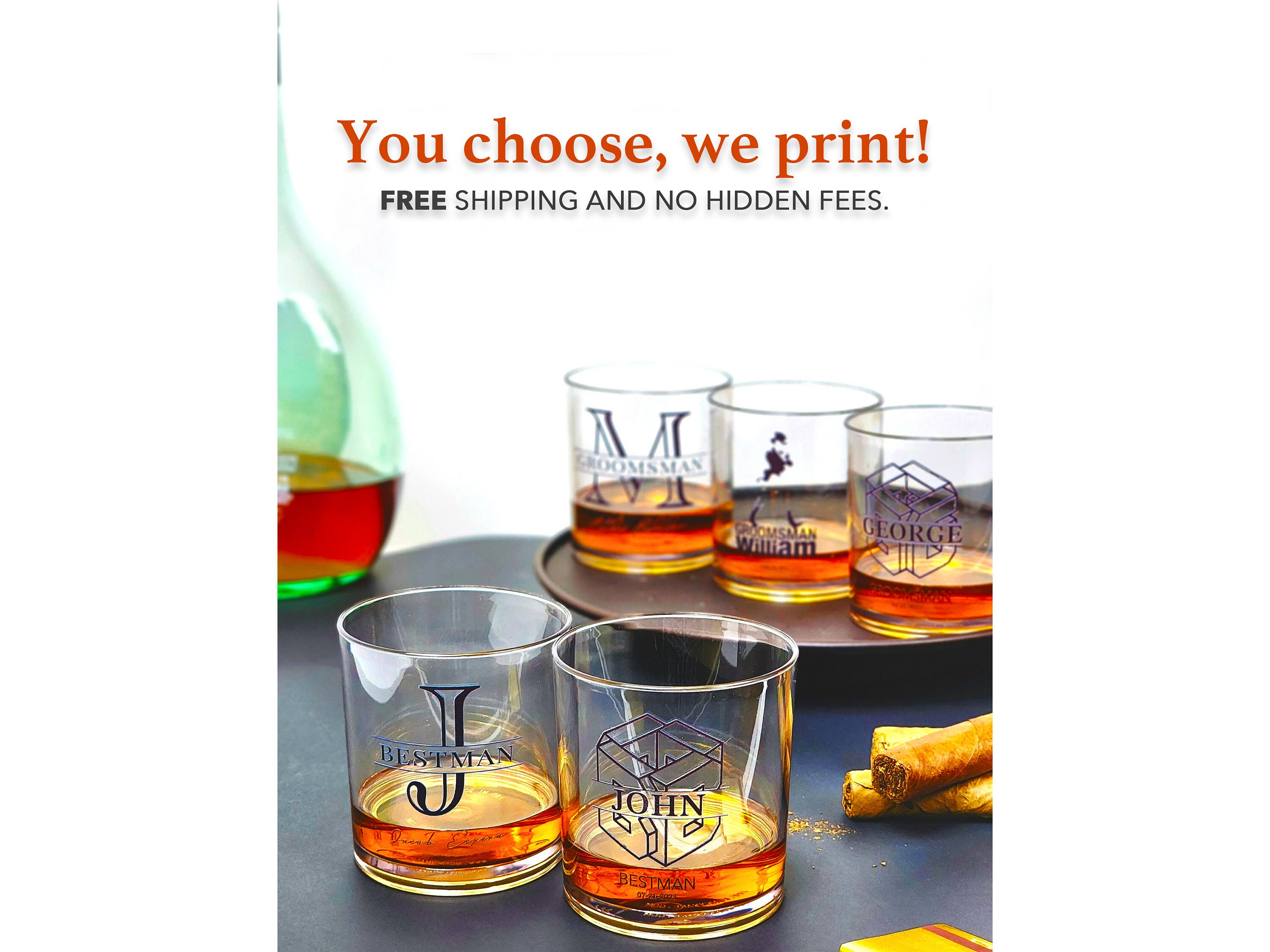 Custom Whiskey Glasses, 10oz Whiskey Glasses Personalized, Monogram ...