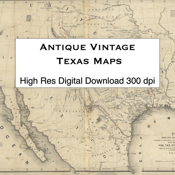 Vintage Texas Map Digital Paper - High Res Digital Instant Download JPG & PDF  - Commercial Use