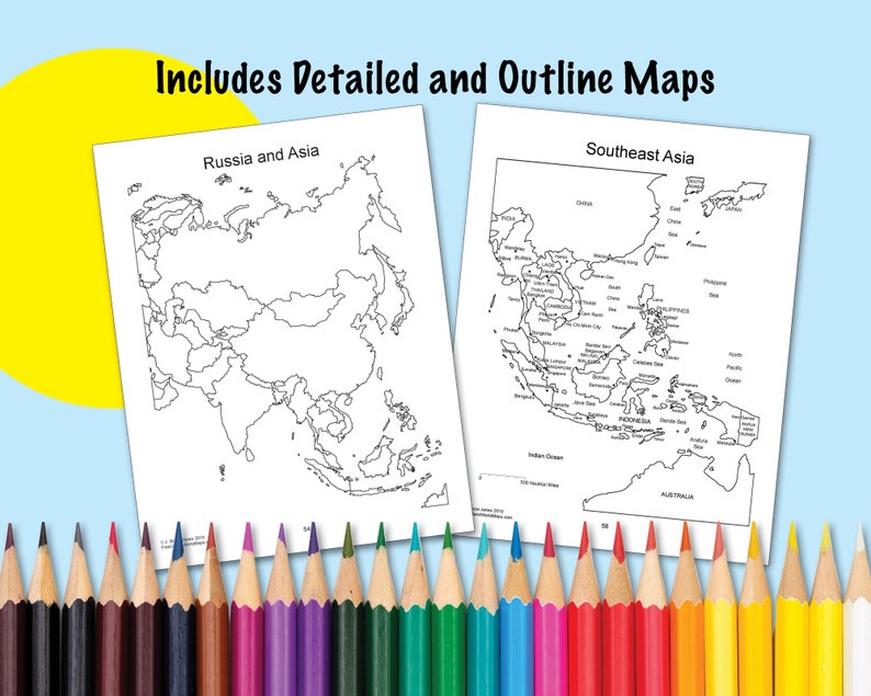 World Regional Maps PDF Printable Coloring Pages, Blank, Outline Maps ...