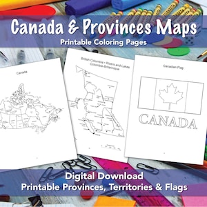 Le Canada et les provinces canadiennes PDF Map Pages à colorier imprimables, vierges, cartes muettes pour la coloration, l’école à la maison et l’éducation