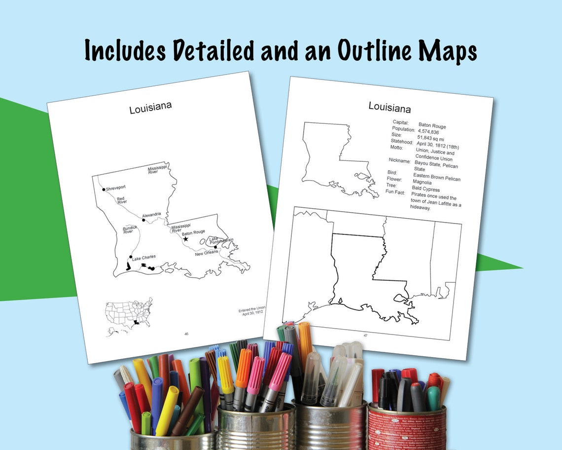 USA Maps and the 50 USA States PDF Map Printable Coloring Pages, Blank ...