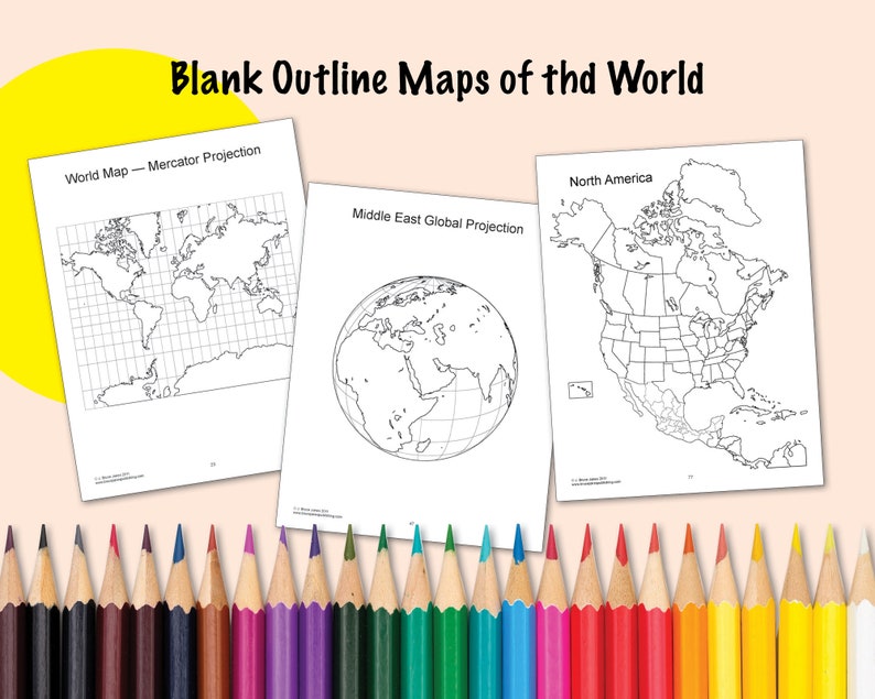 World Maps and Globes PDF Printable Coloring Pages, Blank, Outline Maps ...