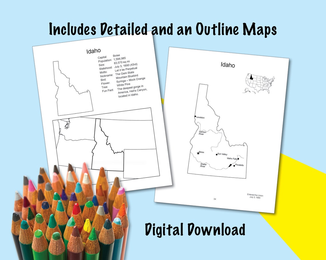 USA Maps and the 50 USA States PDF Map Printable Coloring Pages, Blank ...