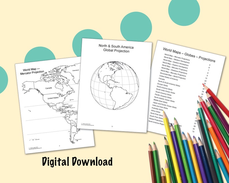 World Maps and Globes PDF Printable Coloring Pages, Blank, Outline Maps ...