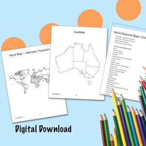 World Regional Maps PDF Printable Coloring Pages, Blank, Outline Maps for Coloring, World ...