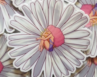 Fairy Sleeping on a Flower | Vinyl 3x3 inches Sticker | Waterproof sticker