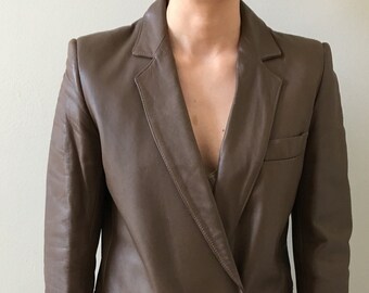 Women’s Chocolate Brown Soft Leather Double Breasted Jacket and Skirt from Florence, Italy Size 40 or Petite Small