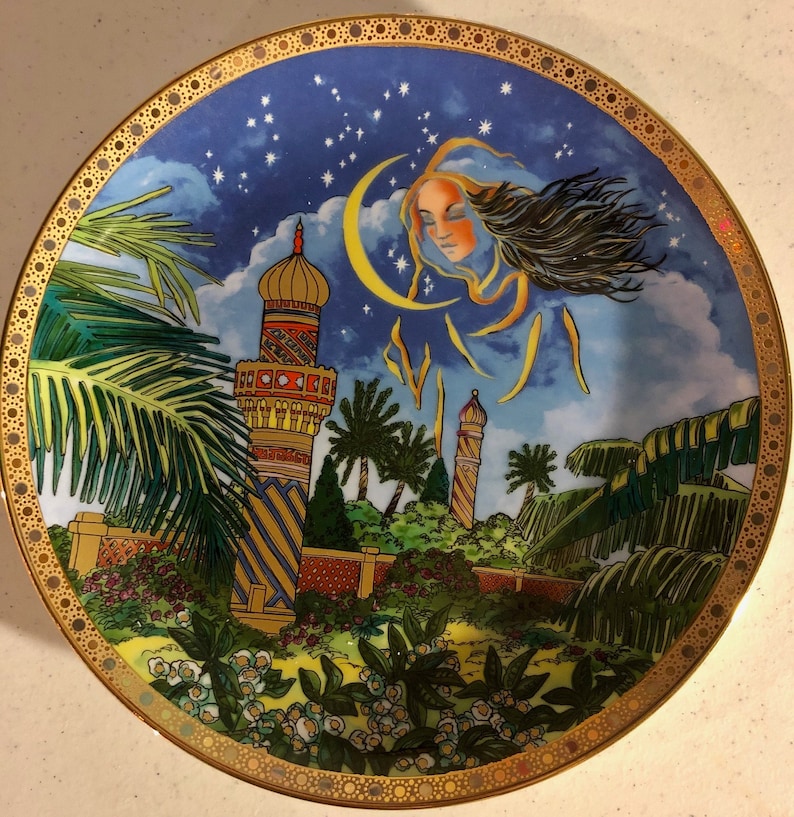 Porcelaine Ariel by Mossan Eskandar~ Beautiful Collector plate with accented Gold and Platinum Border.