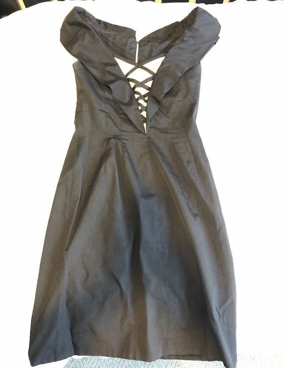 Vintage 1950-60’s Black Dress with Crisscross Ribb