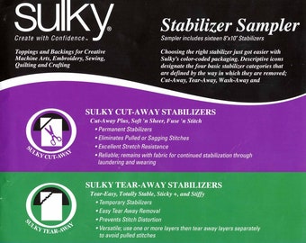 Sulky Stabilizer Sampler Pack Embroidery Stabilizing Fabric Samplers Tear Away Cut Away Wash Awah