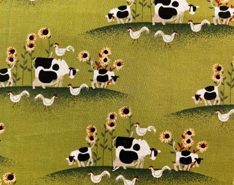 Cows and Chicken Farm Animals Cotton Fabric