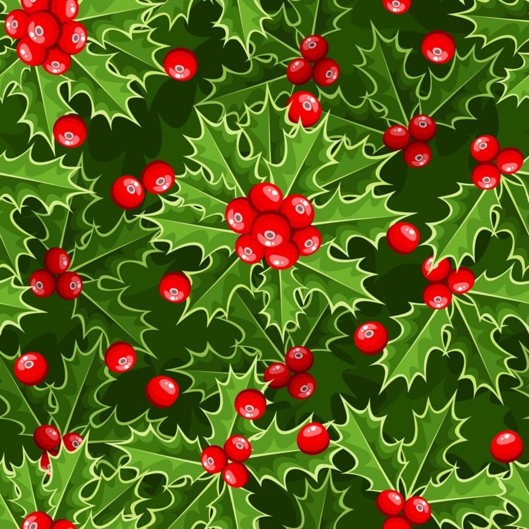 Holly Christmas Quilting Cotton Fabric by the Yard Etsy