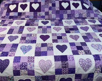 King Size Heart and Nine Patch Custom Quilt