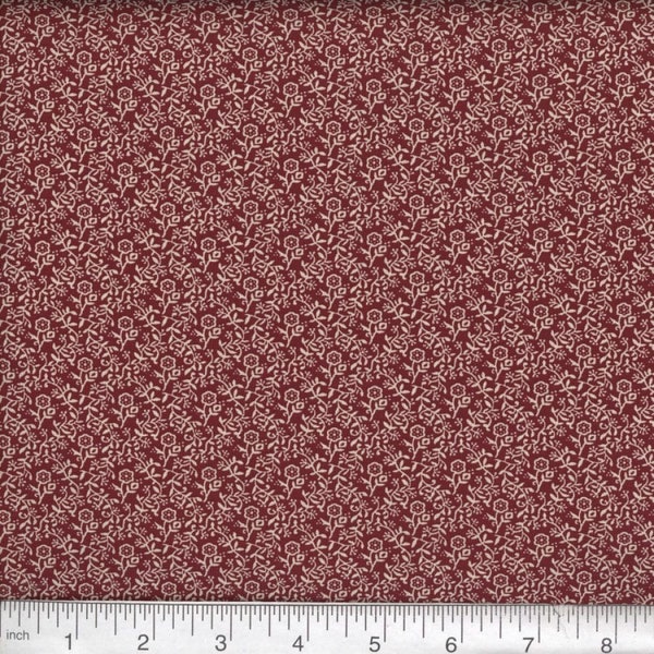 Burgundy and Cream 1800 Vintage Look Cotton Fabric Fabric by the Yard