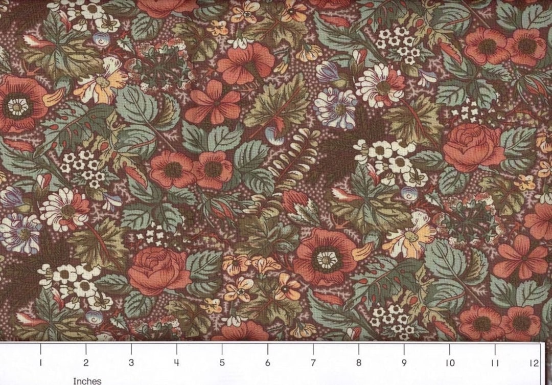 Large Multi Colored Country Florals With Brown Background Quilting ...