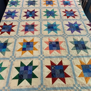 Homemade Patchwork Stars Queen Size Quilt Custom Order