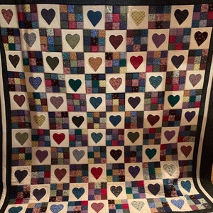 Homemade King Size Heart and nine patch quilt