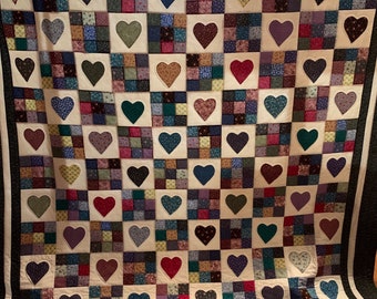 Heart and nine patch queen size quilt