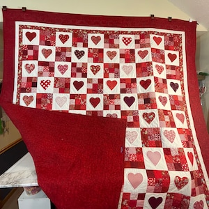 Queen Size Heart and Nine Patch Custom Quilt