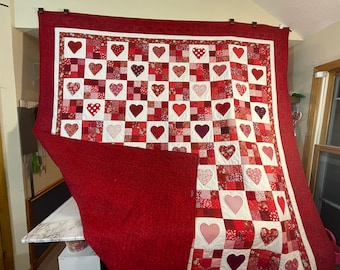 Queen Size Heart and Nine Patch Custom Quilt
