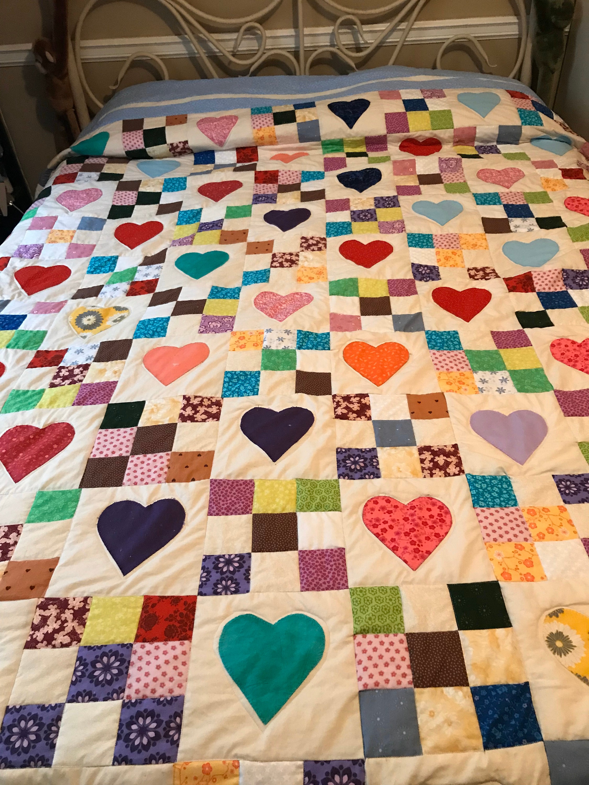 Heart and Nine Patch Queen Size Quilt Etsy