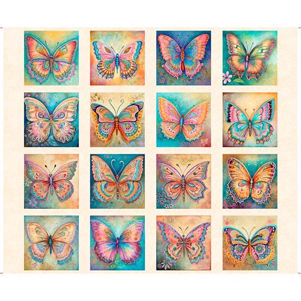 Spring Bling Butterfly Picture Patches Panel by QT Fabric Cotton Butterflies Quality Cotton Panel 36” x 44”