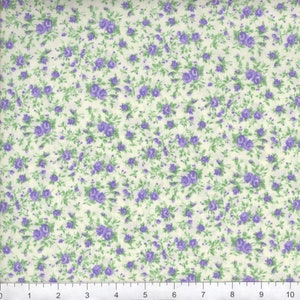 Purple Wildflowers Country Florals on Cream Quilting Cotton small print Old Fashioned Look Roses Flowers Violet