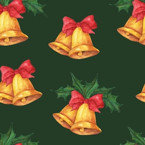 Holiday Jingle Bells With Green Background and Cotton Fabric