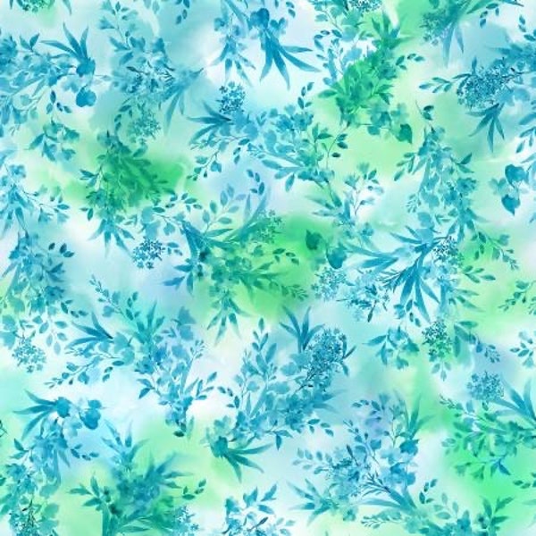 Bloom Bright by Maywood Studio Fabrics Meandering Flowers Aqua Premium Cotton Fabrics by the yard Flowers Florals Botanical Continuous Cut