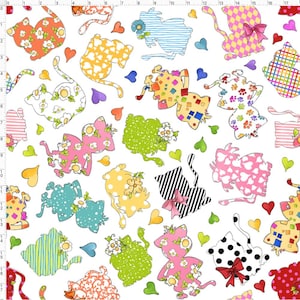 Applicats Cats on White  by Loralie Harris for Loralie Designs Fabric cotton fabric continuous cut